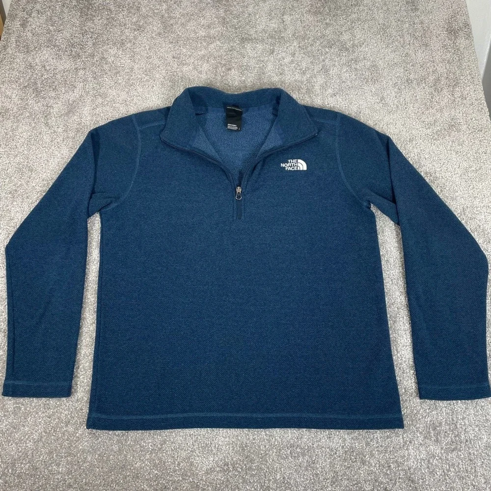 North Face 1/4 Zip Fleece Pullover Mens Large‎ Textured Cap Rock Sweater Blue